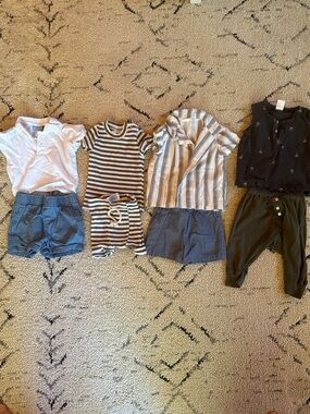 Striped Baby Set with Navy Shorts - Neutral Stripes